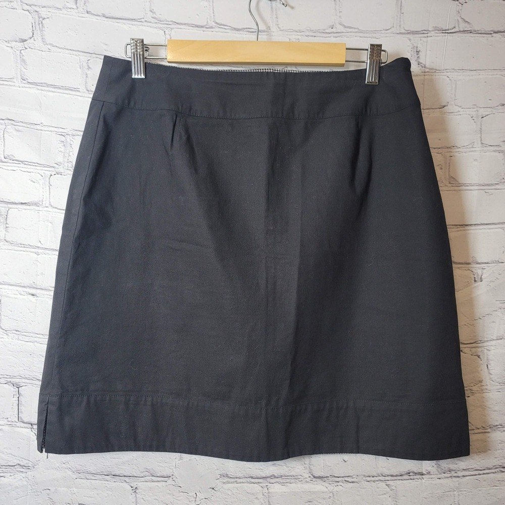 Talbots Petites Black Cotton Stretch A-Line Mini Skirt Gingham Trim Size 12P‎